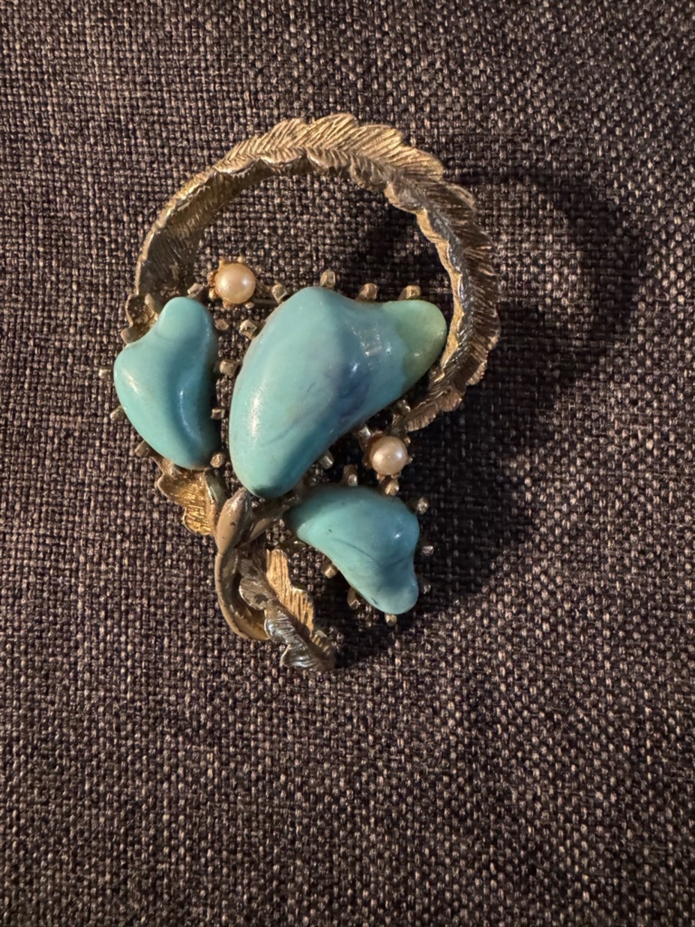 Vintage Pegasus Coro Faux Turquoise Silver Brooch